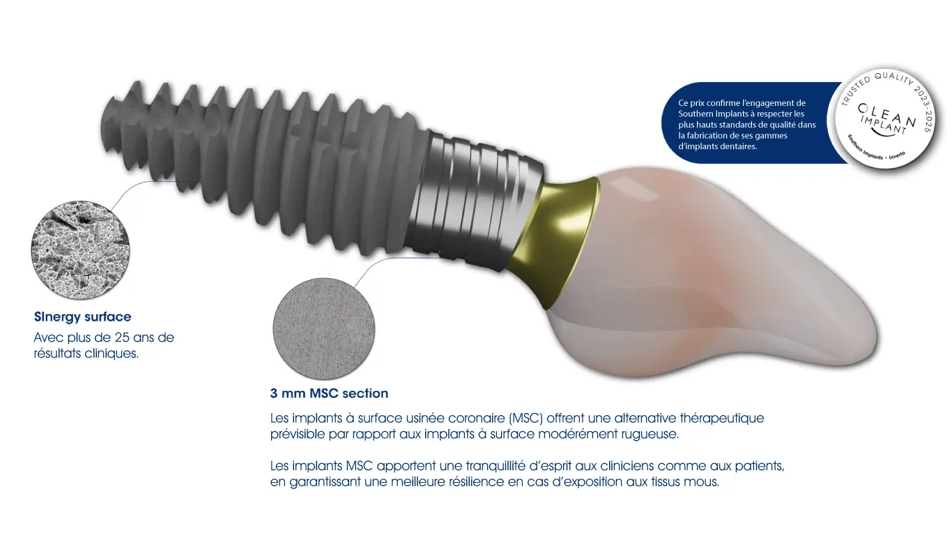 inverta image large plan Implant dentaire avec surface SInergy et section MSC.