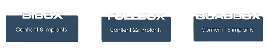 Boîtes d'implants: Bibox, Fullbox, Quadbox.