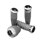 Implants dentaires en métal sur fond noir.