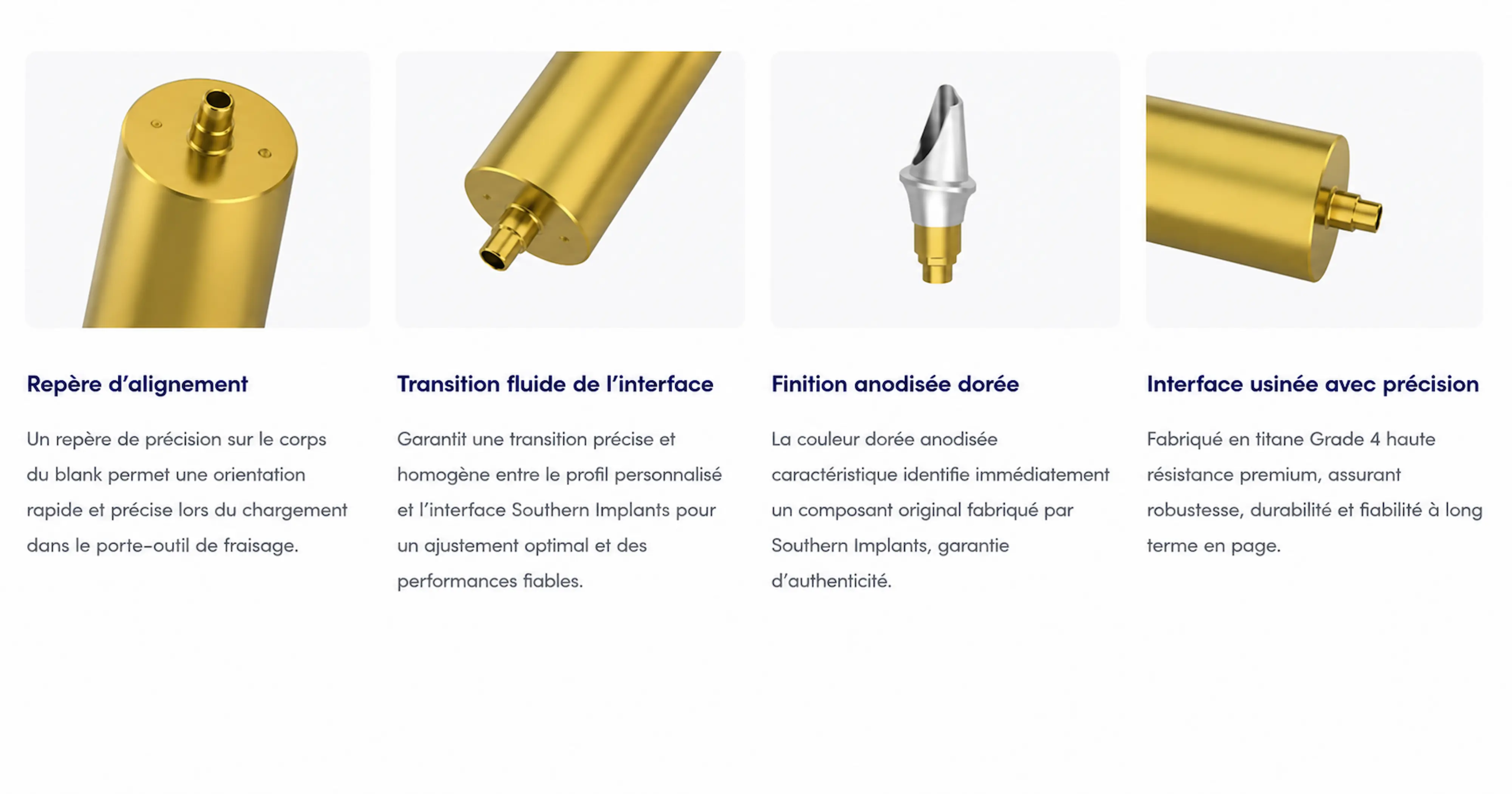 caractéristiques pre milled Implants dentaires dorés avec finition anodisée.