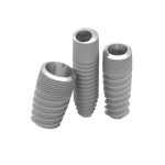 Trois implants dentaires en titane filetés