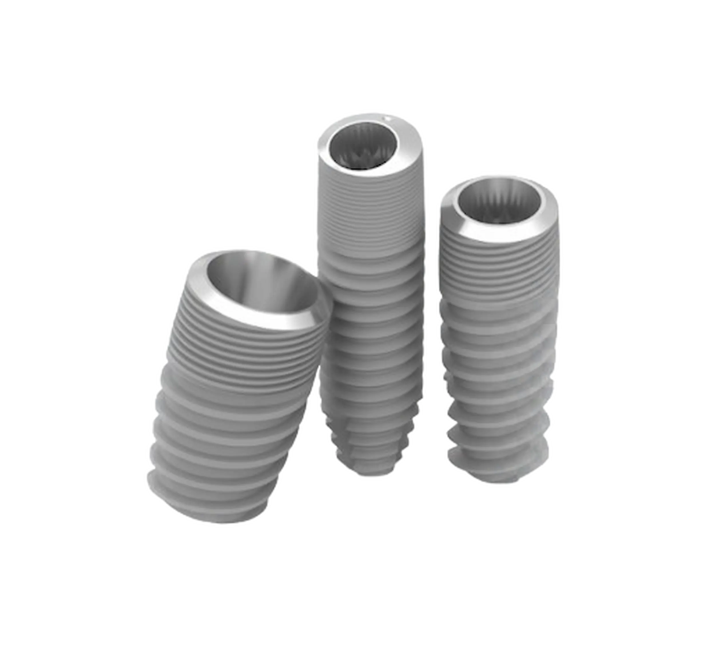 gamme deep conical Trois implants dentaires en titane filetés