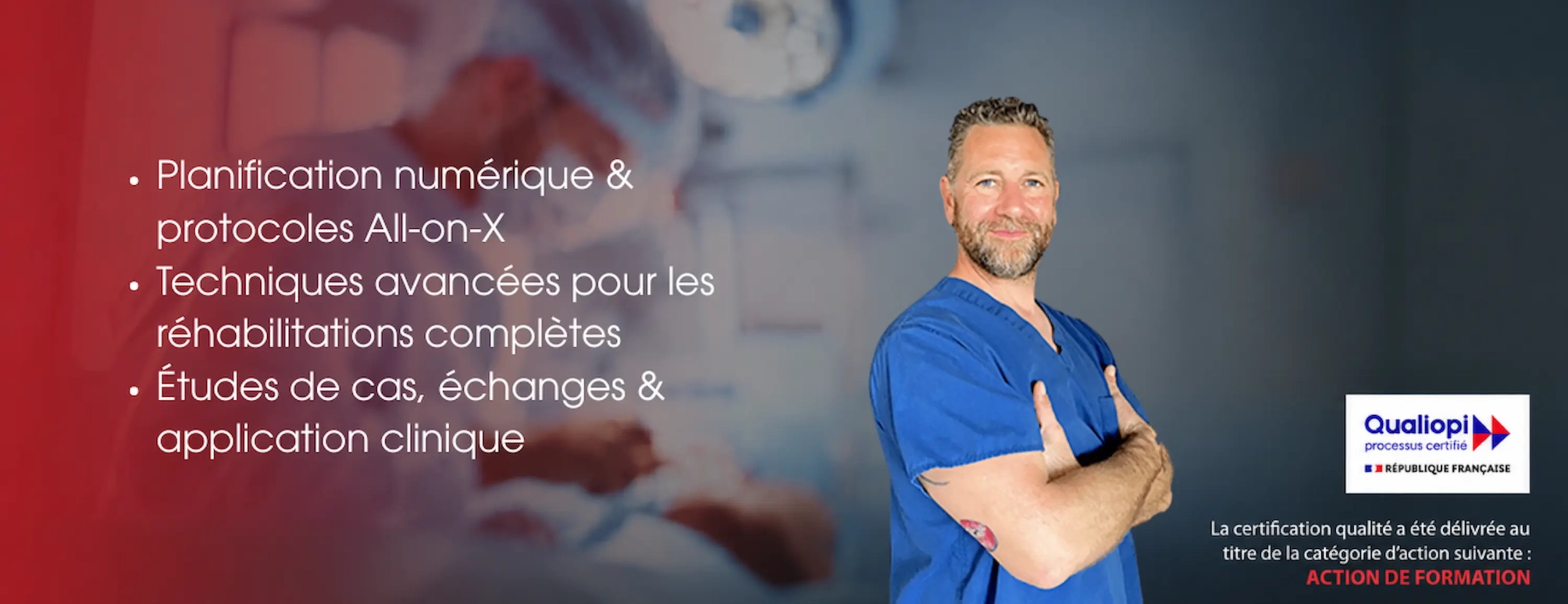 formation traitement de l'édenté complet Chirurgien en blouse bleue, formation All-on-X